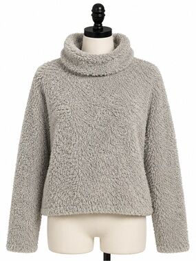 Aerie Gray Fuzzy Turtleneck Pullover Sweater Soft Cozy Size L
